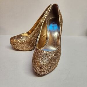Bakers Melinasg Gold Glitter Platform Stiletto High Heels Pump Platforms Size 7M